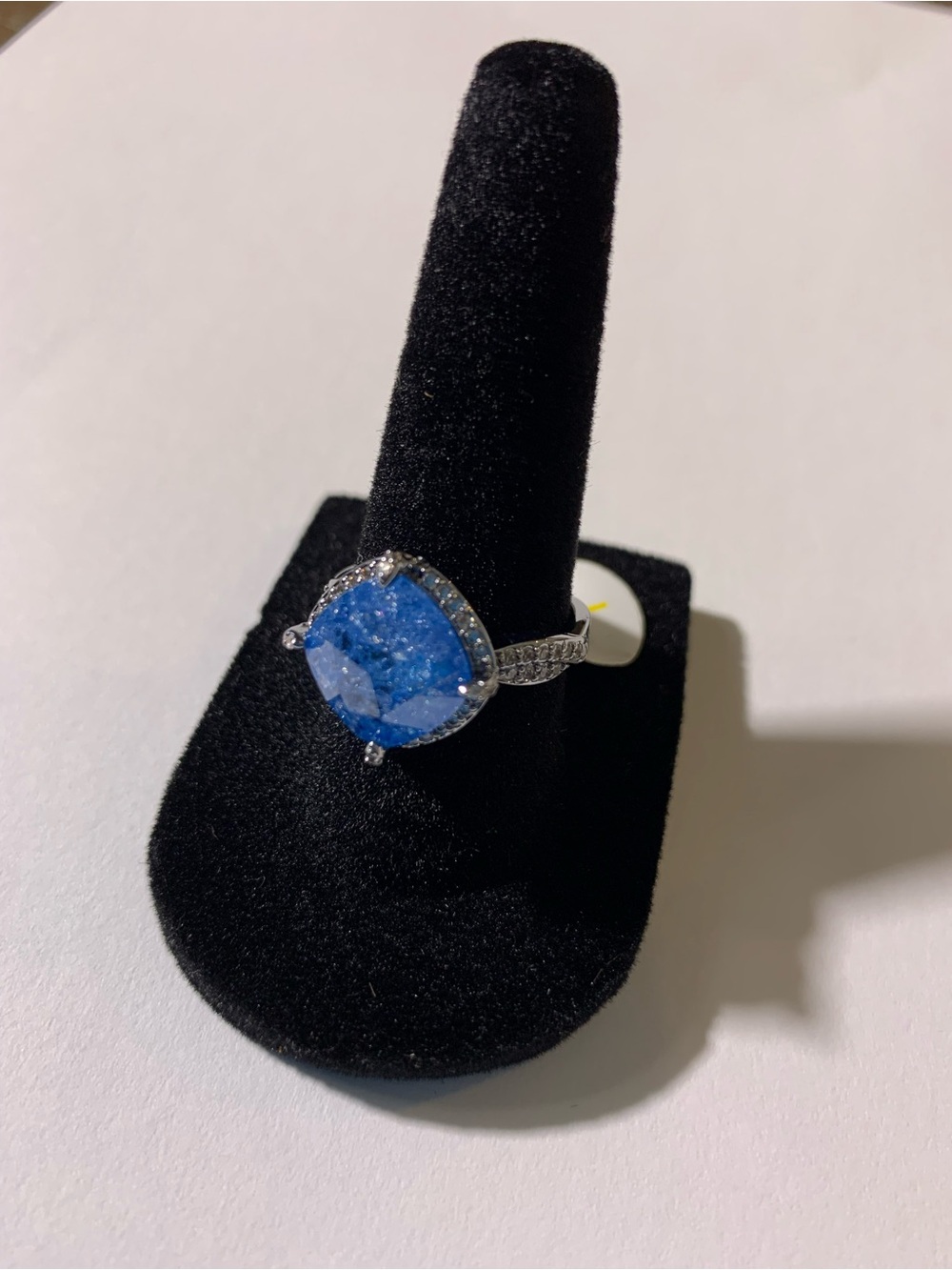 Blue Crystal Gemstone Halo Statement Ring - Size 7 New
